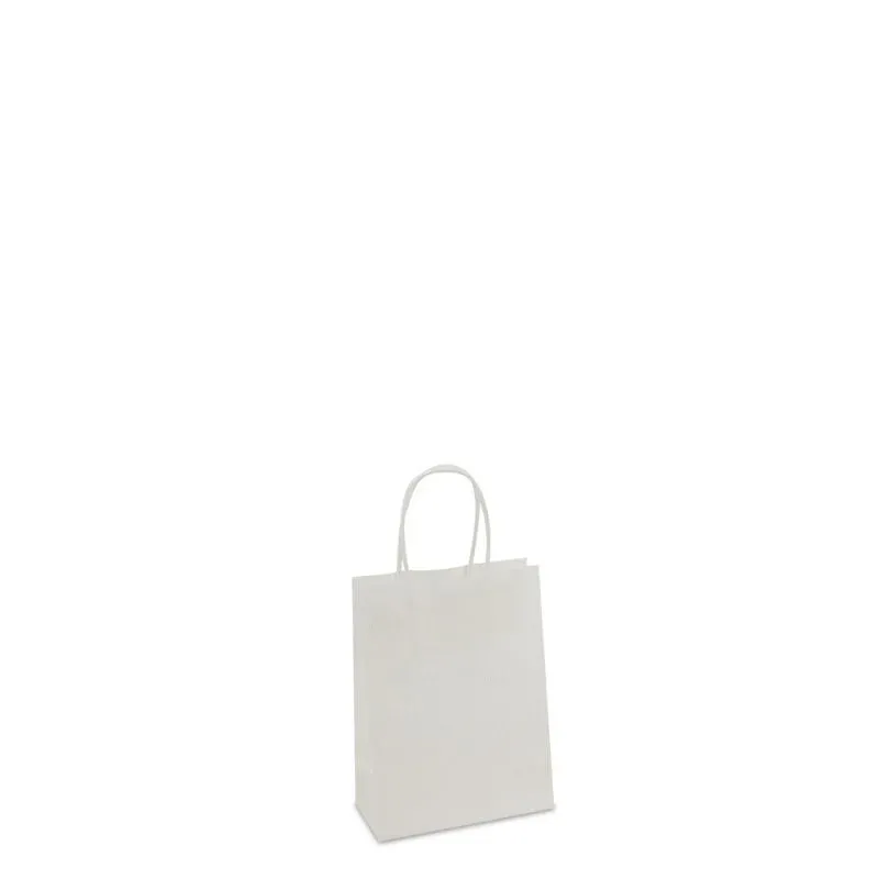 Paper Carrier Bags White 14+7x19cm Twisted Handles + Cardboard Base
