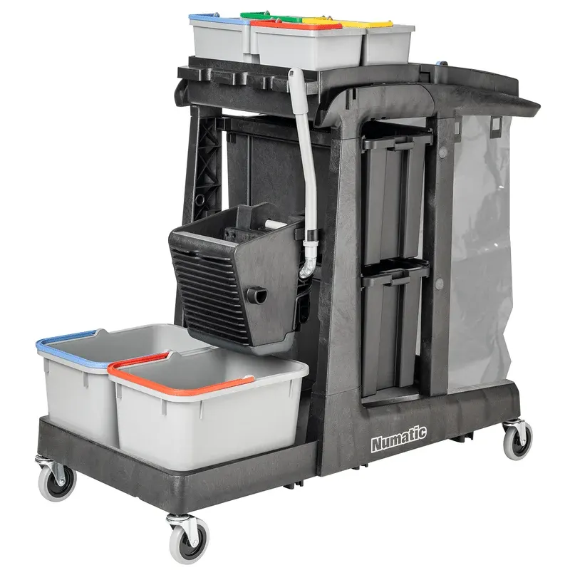 Numatic Reinigungswagen EcoMatic EM5 A inkl. Universalpressen-Set SRK16 und 4 x 5 Liter Eimer | Packung (1 Stück)