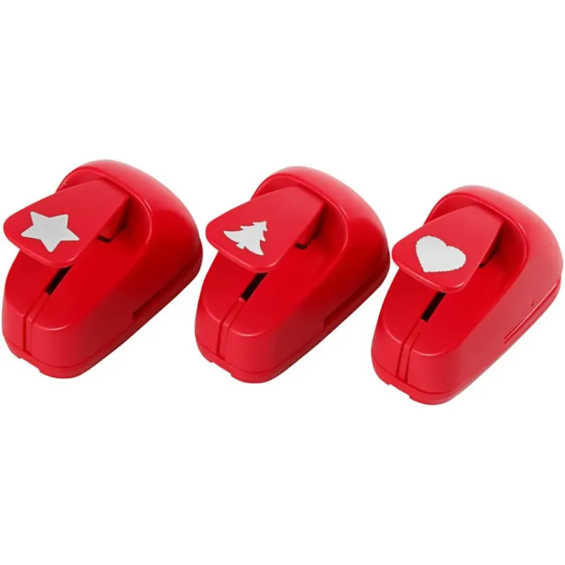 Motivstanzer, Stern, Herz, Weihnachtsbaum, Größe 16 mm, Rot, 1 Set [HOB-11340]