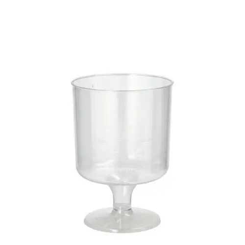 Ein Set mit 10 transparenten, einteiligen Starpak Stiel-Gläsern für Rotwein (PS, 0,2 l, Ø 7,2 cm, 10 cm hoch) steht aufrecht vor einem schlichten weißen Hintergrund. Wird in Schrumpffolie geliefert.