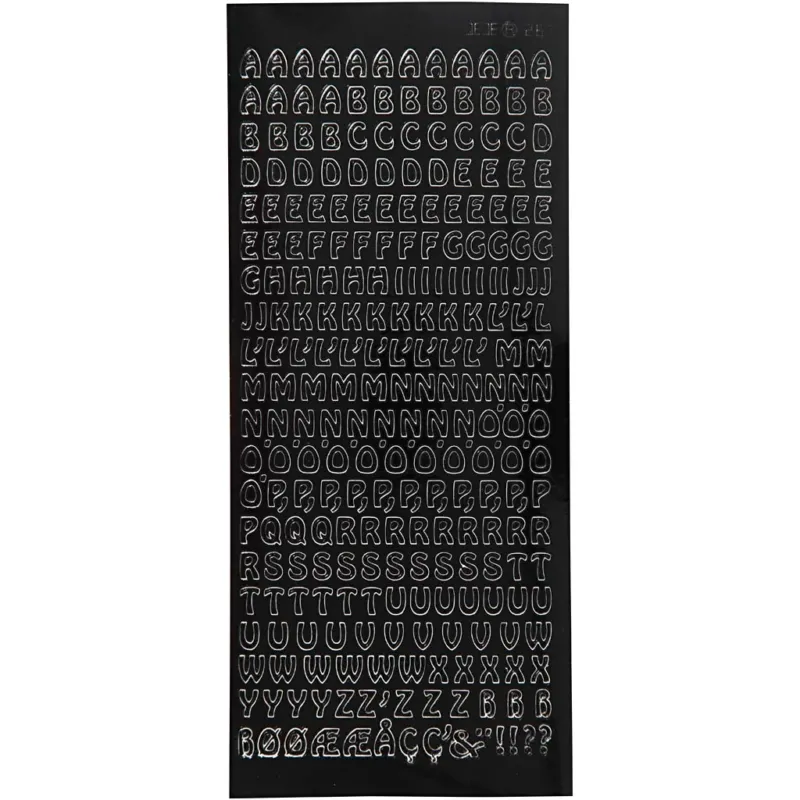 Stickers, small letters, capital, sheet 10x23 cm, black, 1 sheet