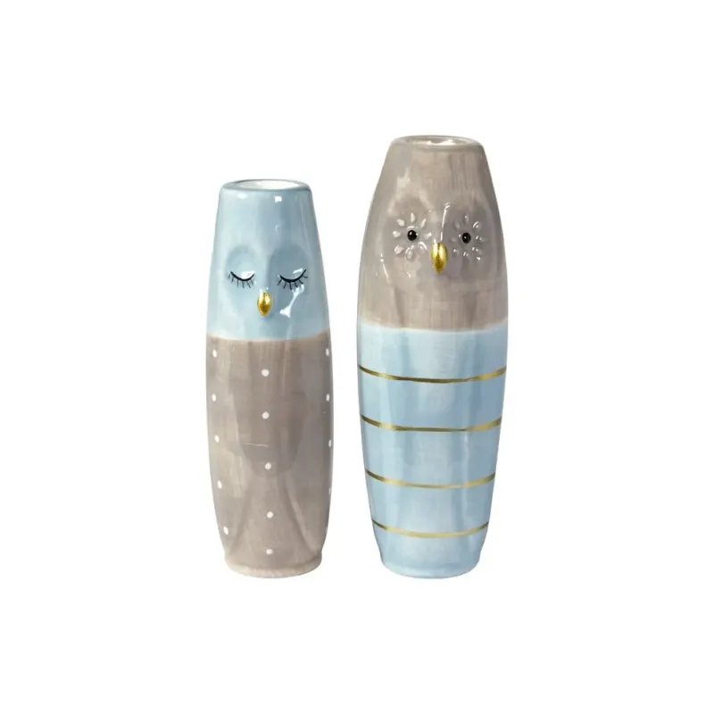 Vase Eule - 2 Varianten - Blau/Braun H17 cm