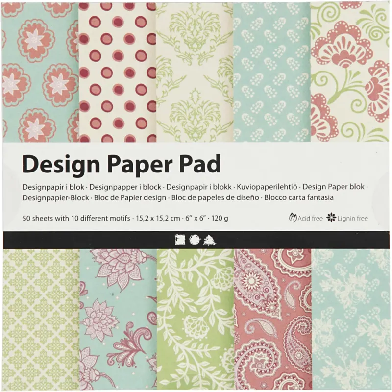 Design Paper Pad, sheet 15,2x15,2 cm, 120 g, mint green, purple, 50 sheet