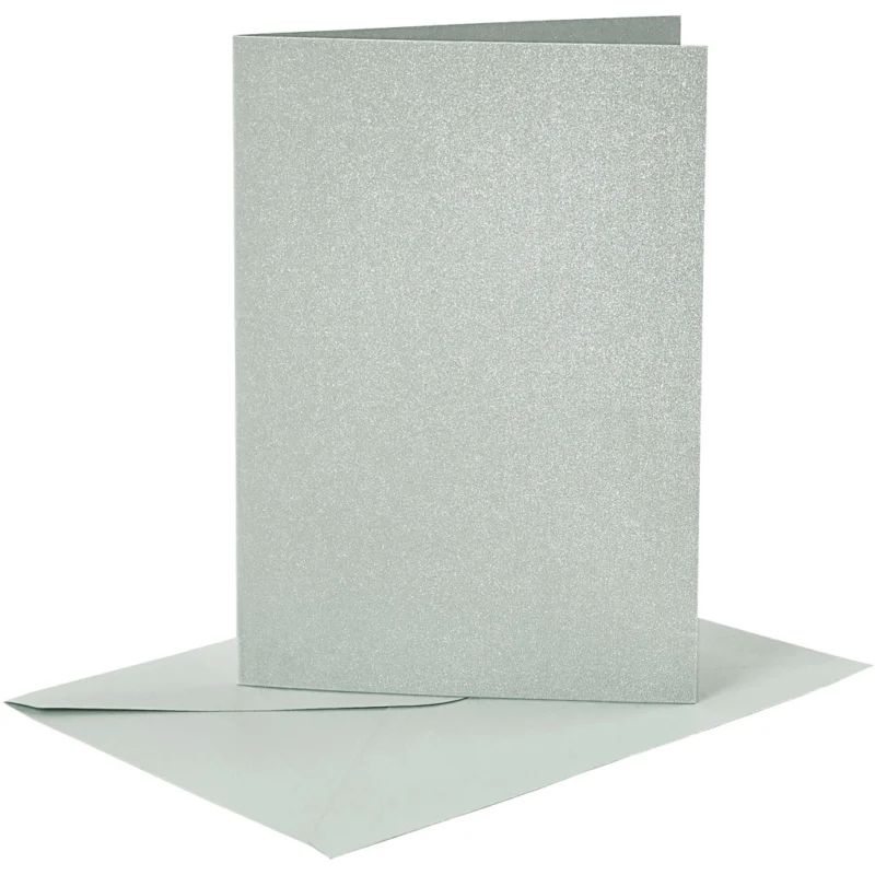 Cards and Envelopes, card size 10,5x15 cm, envelope size 11,5x16,5 cm, mother of pearl, 120+210 g, silver, 4 set