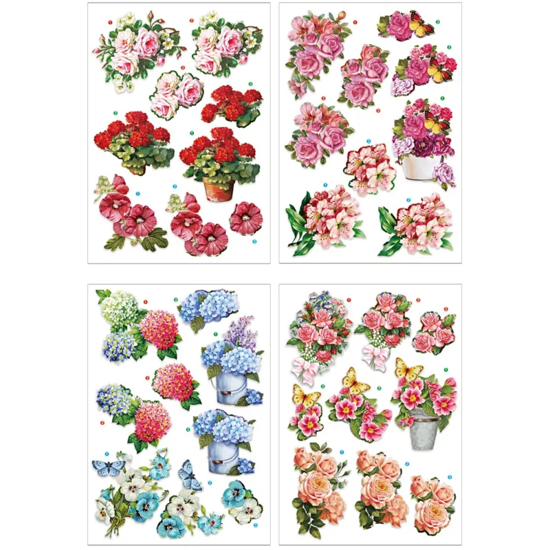 3D Decoupage Motifs, flowers, sheet 21x30 cm, 4 sheet