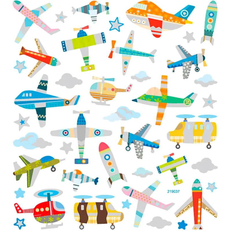 Stickers, air planes and helicopters, sheet 15x16,5 cm, ca. 42 pc, 1 sheet