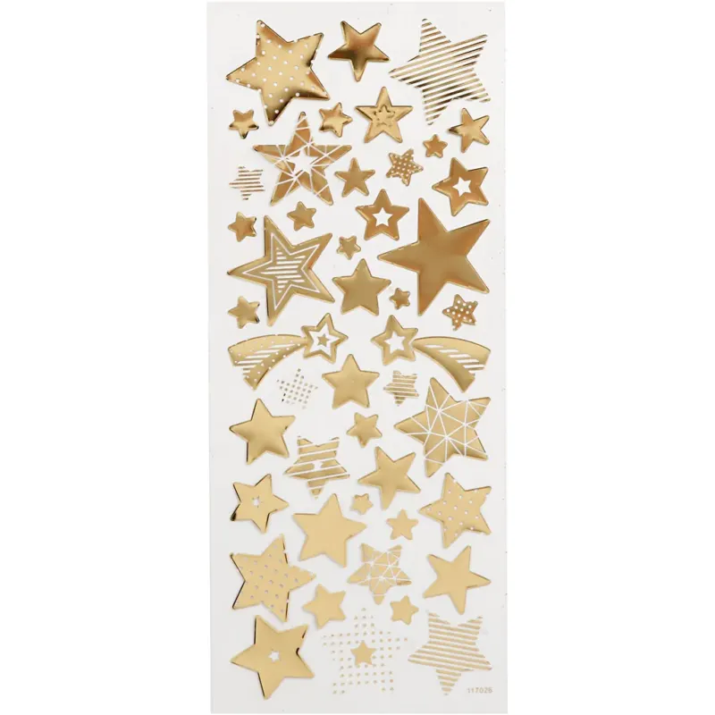 Stickers, stars, sheet 10x24 cm, ca. 52 pc, gold, 1 sheet
