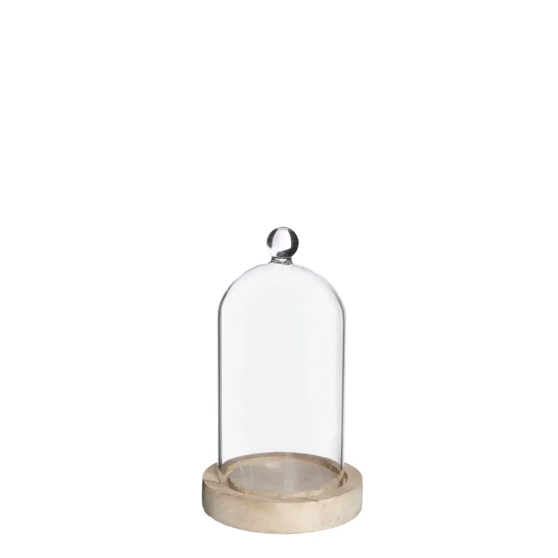 Glass dome with knob and wood base Ø10 h.17 cm (1 pc)
