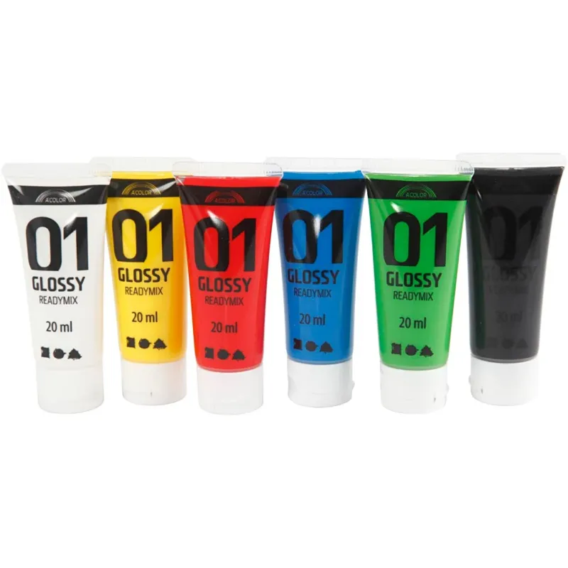 Acrylic Paint Glossy, standard colours, 6x20 ml
