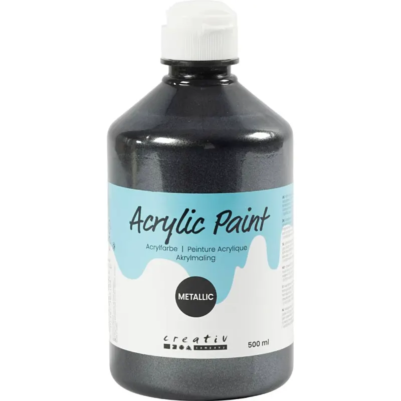 Acrylic Paint Metallic, metallic, black, 500 ml/ 1 bottle