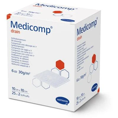Hartmann Medicomp Vlieskompressen steril 10x10 cm 6-fach 25x2 Stück | Packung (50 Stück)