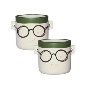 Plant pot with glasses White/Green 2 ass. Ø12 h.11,5 cm (6 Pcs)