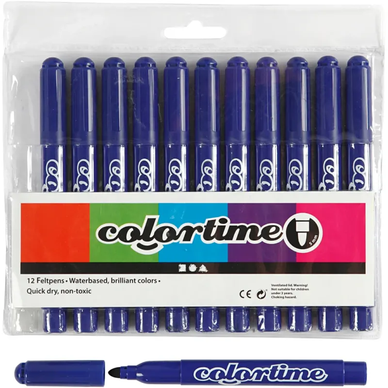 Colortime Markers, line 5 mm, dark blue, 12 pc