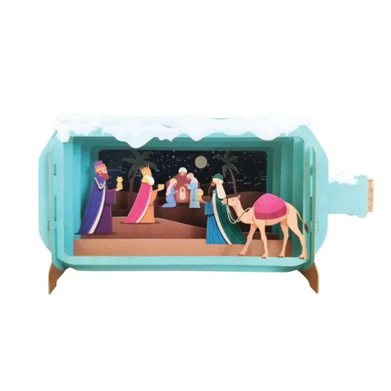 Dimensionale Pop Up Weihnachtskarte mit Umschlag 'Krippe türkis'