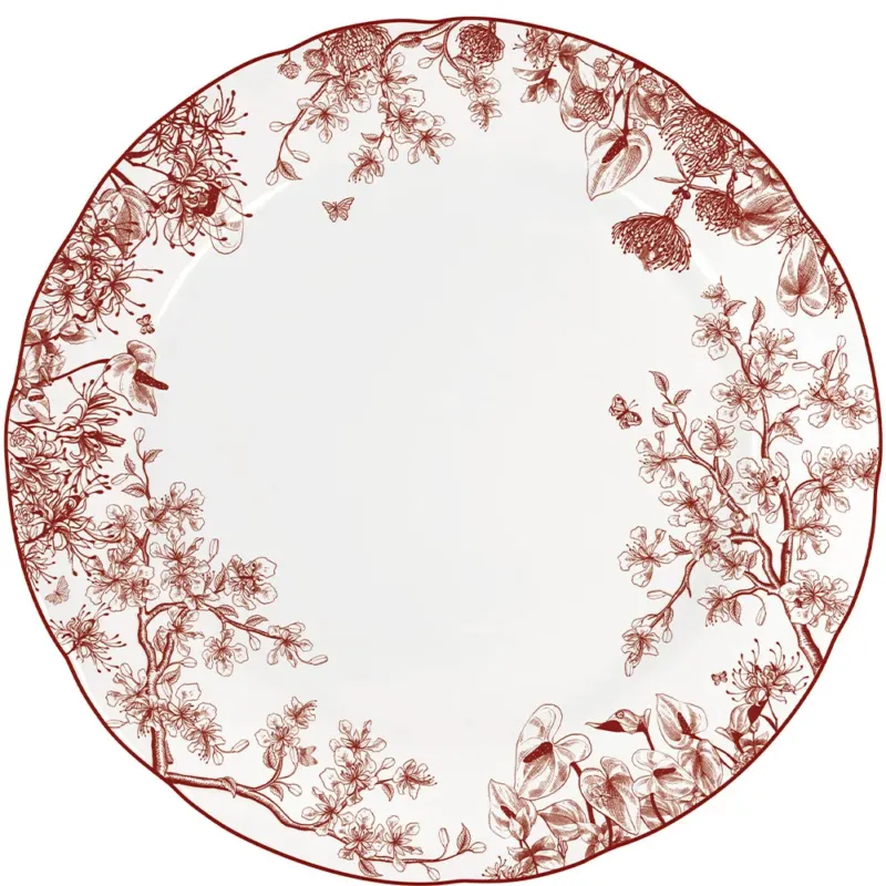 Mit Jardin Rouge zieht ein Hauch botanischer Eleganz in den Alltag ein. Auf der klassischen Rossella-Form verbindet das filigrane Dekor detailreiche Pflanzenillustrationen mit einer warmen, charaktervollen Rotnuance. So entsteht ein Geschirr, das wie eine Entdeckungsreise durch einen üppigen Garten wirkt – lebendig, romantisch und zugleich modern in seiner Klarheit.