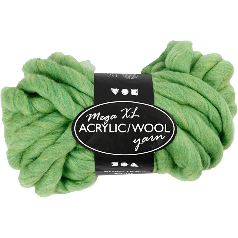 Chunky Yarn of Acrylic/Wool, L: 15 M, size mega, lime green, 300 g/ 1 ball