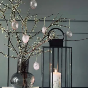 Hängende Glas-Eier mit Streifen - 3 Stk. Rosa