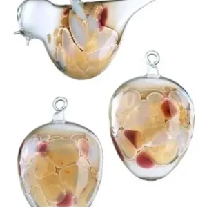 Glasfigur Vogel und Eier zum Hängen 3teilig karamell