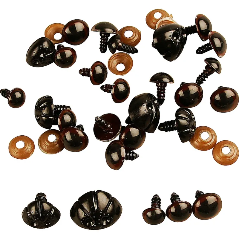 Teddy Bear Eyes & Noses, dia. 10+12,5+15 mm, size 15+25 mm, 12 asstd.