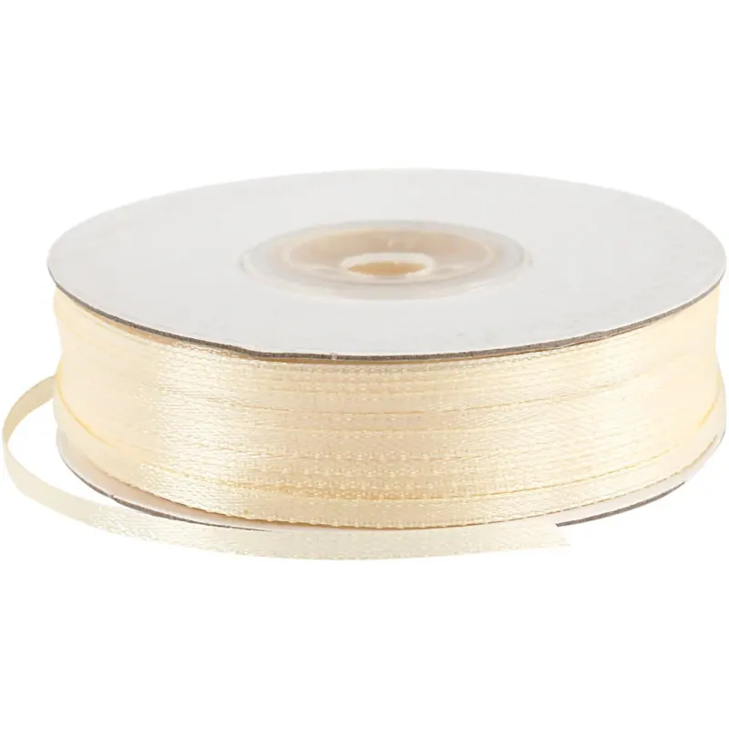 Satin Ribbon, W: 3 mm, off-white, 100 m/ 1 roll