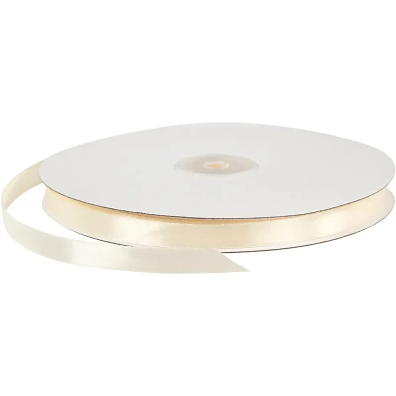 Satin Ribbon, W: 10 mm, off-white, 100 m/ 1 roll