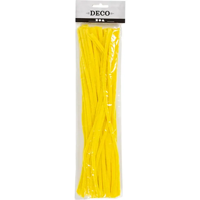 Chenille, L: 30 cm, thickness 6 mm, yellow, 50 pc