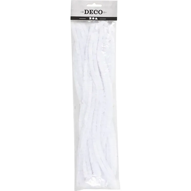 Chenille, L: 30 cm, thickness 15 mm, white, 15 pc