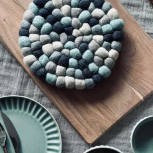 Tischuntersetzer DOTS - Blau-Mix Wolle