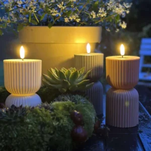LED Blockkerze Beige Sanduhr - Außen