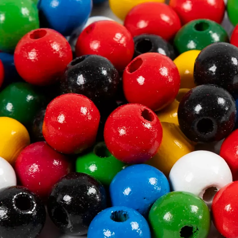 Wooden Beads Mix, dia. 10 mm, hole size 3 mm, ca. 70 asstd., assorted colours, 20 g