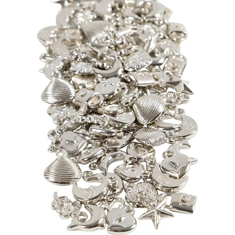 Silver Charms, size 15-20 mm, hole size 3 mm, ca. 200 pc, 80 g