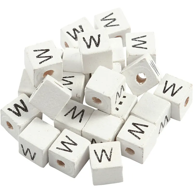 Letter Bead, W, size 8x8 mm, hole size 3 mm, white, 25 pc