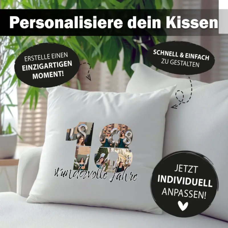 Bild: Personalisiertes Foto-Kissen zum 18. Geburtstag - Fotog-Geschenk.