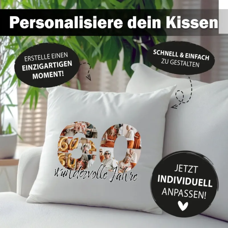 Bild: Personalisiertes Foto-Kissen zum 60. Geburtstag - Fotogeschenk.
