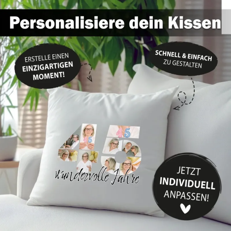 Personalisiertes Foto-Kissen zum 45. Geburtstag - Fotogeschenk