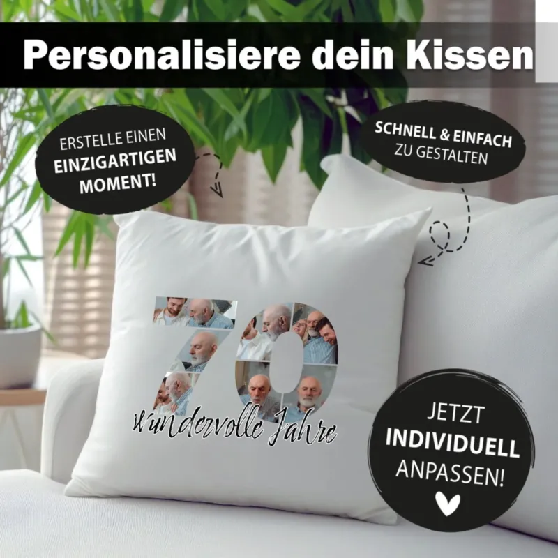 Bild: Personalisiertes Foto-Kissen zum 70. Geburtstag - Fotogeschenk.