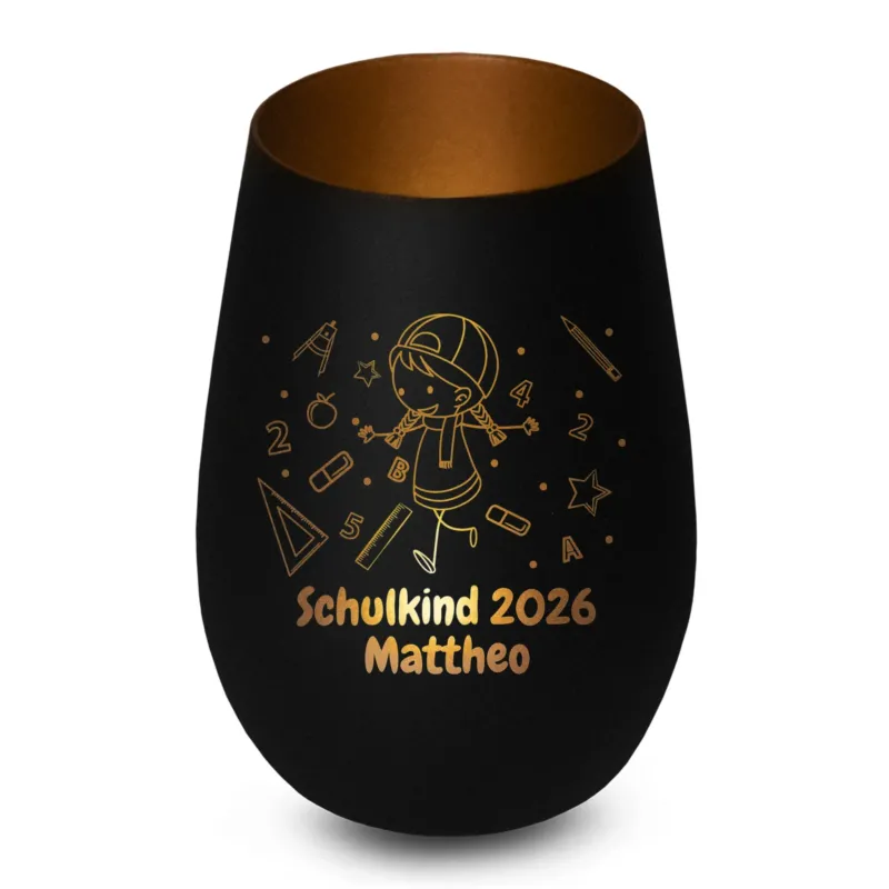Bild: Personalisiertes Windlicht - Schulkind 2026 mit Name - Geschenk zur Einschulung.