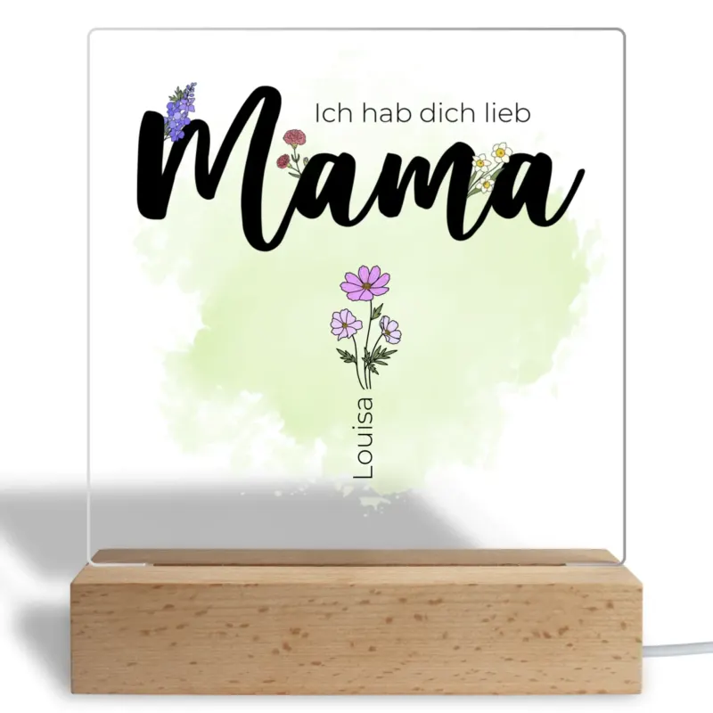 Personalisiertes Acryl Glasbild - Mama Ich / Wir haben dich lieb - mit Namen der Kinder