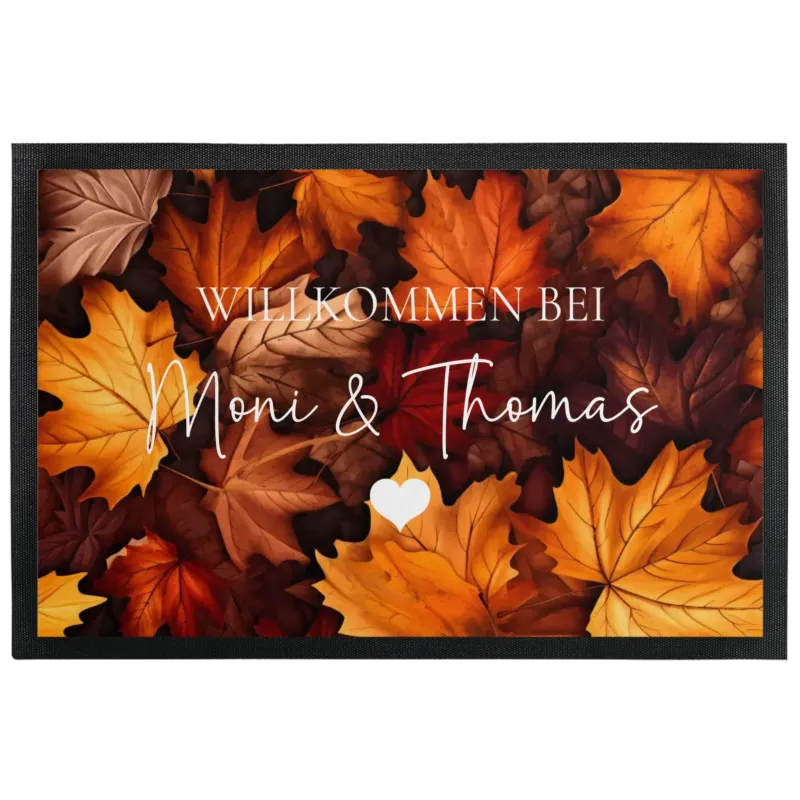 Bild: Personalisierte Fußmatte mit Gummilippe - Willkommen bei "Name" - Design Herbstblätter.