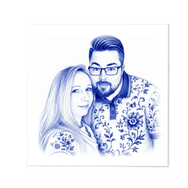 Bild: Personalisierte Fliese – Dein Foto im Delfter Blau Stil - Fotogeschenk.