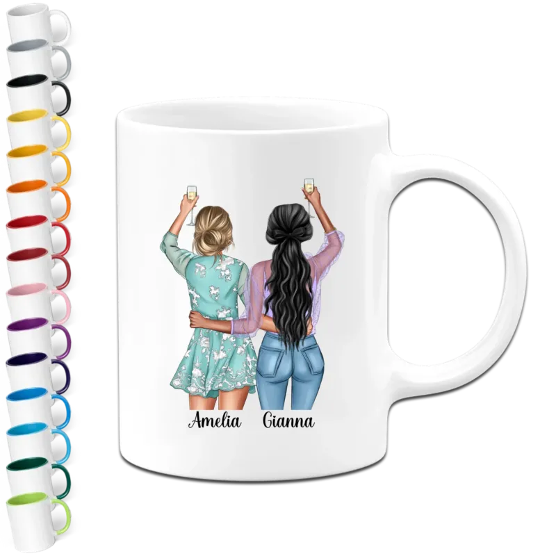 Personalisierte BFF Tasse - Beste Freundinnen mit Sektglas