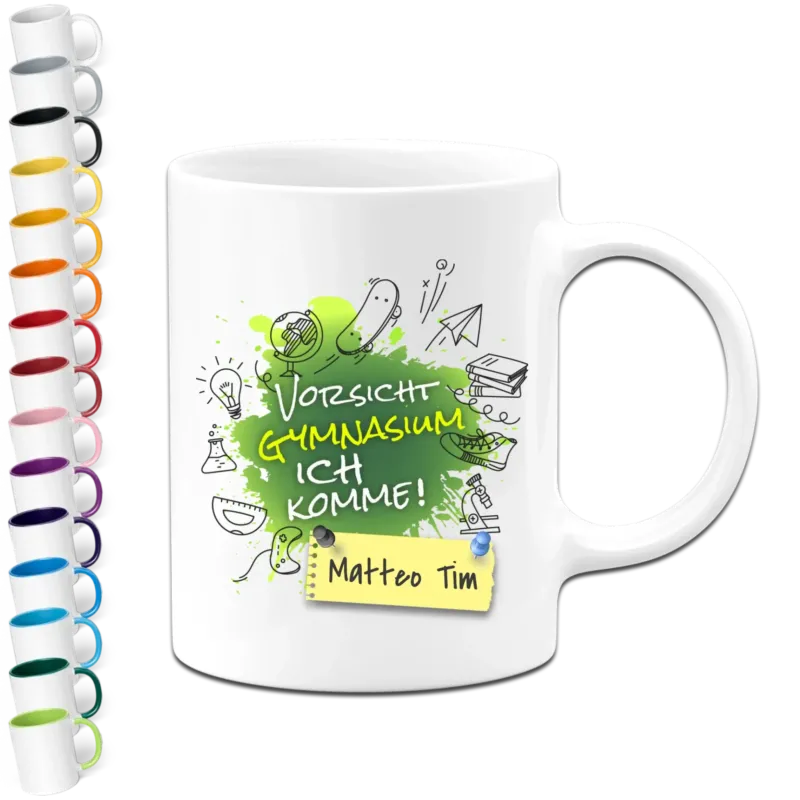 Personalisierte Tasse - Vorsicht Gymnasium ich komme - Mit Namen - Geschenk zum Schulwechsel