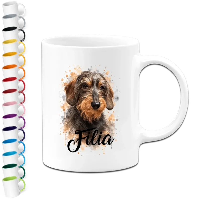 Personalisierte Tasse - Dein Hund mit Name im Aquarell Wasserfabren Design - Geschenk für Hundebesitzer