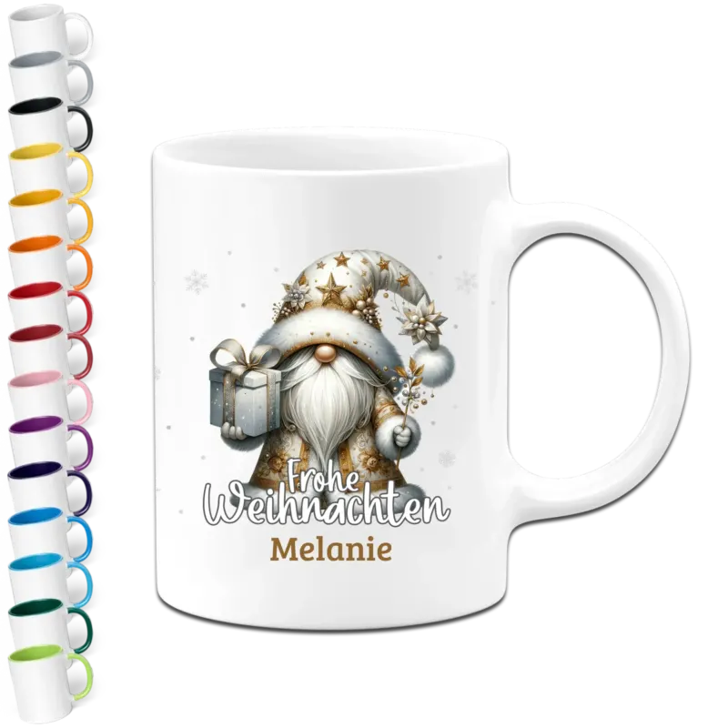 Bild: Personalisierte Wichtel Weihnachtstasse - Frohe Weihnachten - Tasse mit Namen - Silber-Gold-Wichtel.