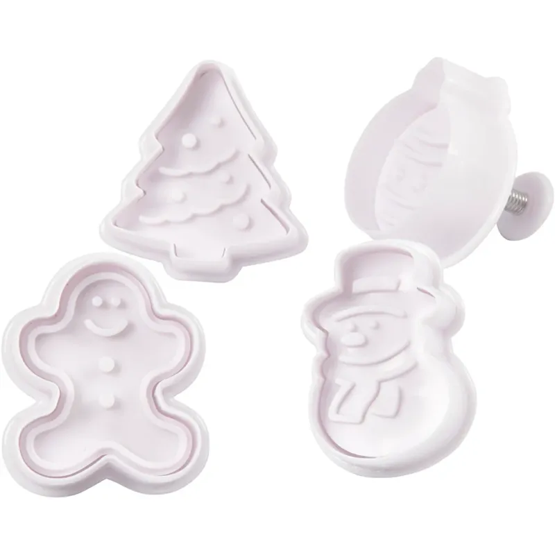 Embossing Cookie Cutters, Christmas tree, snowman, gingerbread man, Christmas bauble, H: 5 cm, white, 4 pc