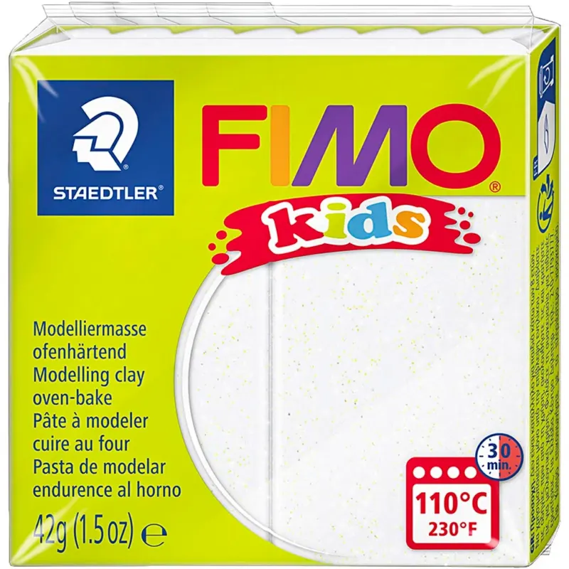 FIMO® Kids Clay, glitter, white, 42 g