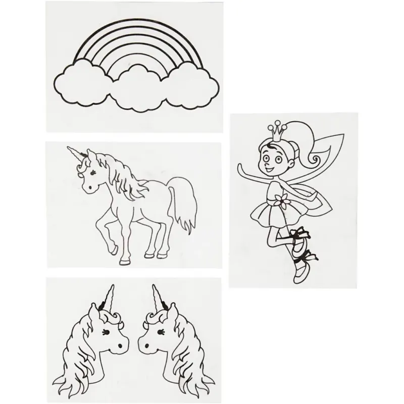 Shrink plastic sheets with motifs, unicorn, sheet 10,5x14,5 cm, thickness 0,3 mm, matt transparent, 4 sheet
