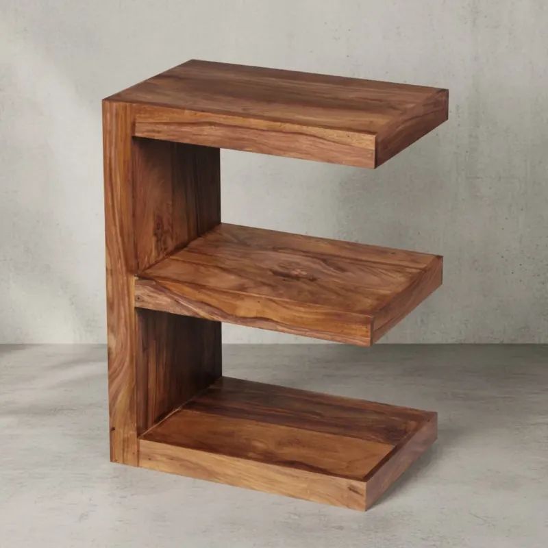 Beistelltisch "E" Cube NAKO_ Akazienholz_ E-Konstruktion_ 45x30 cm_ 60 cm Höhe_ handgefertigt - KADIMA DESIGN_Farbe_ Braun_ Größe_ 45x30x60 cm_#sku_BARWL1.304#