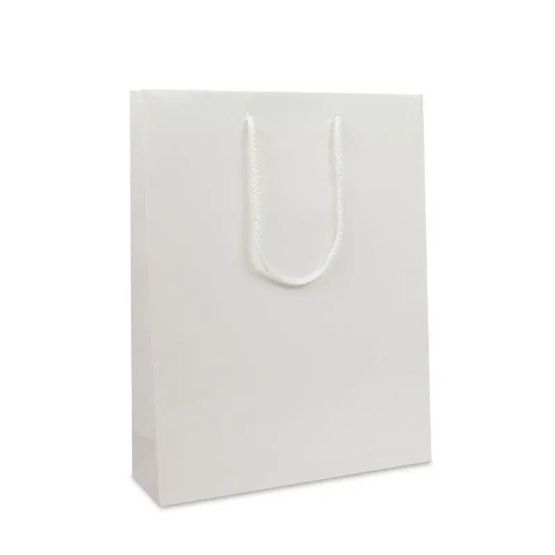 Luxuriöse Papiertaschen Glänzend 31+10x40 cm Weiß (100 Stück) [FP-DPK016]