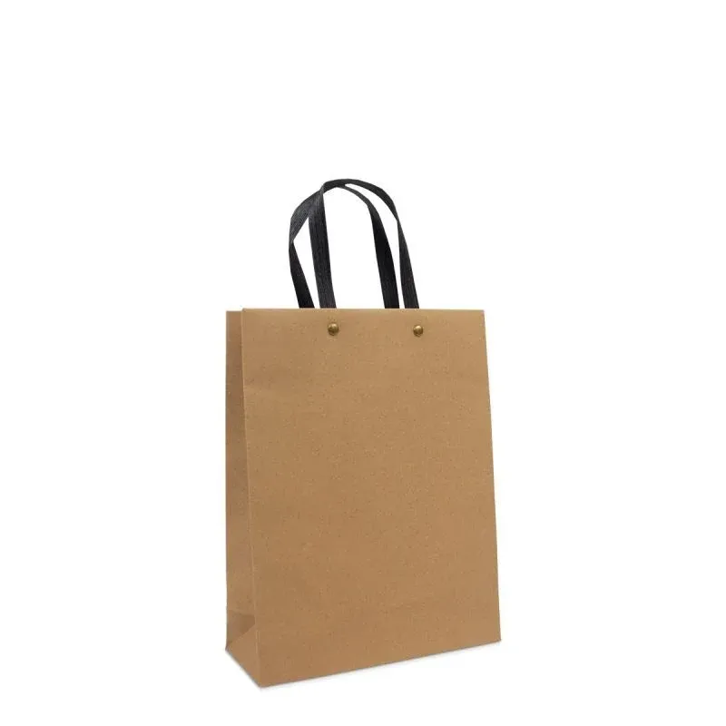 Eco-friendly Carrier Bags with black kraft handles 20+8x26cm Brown